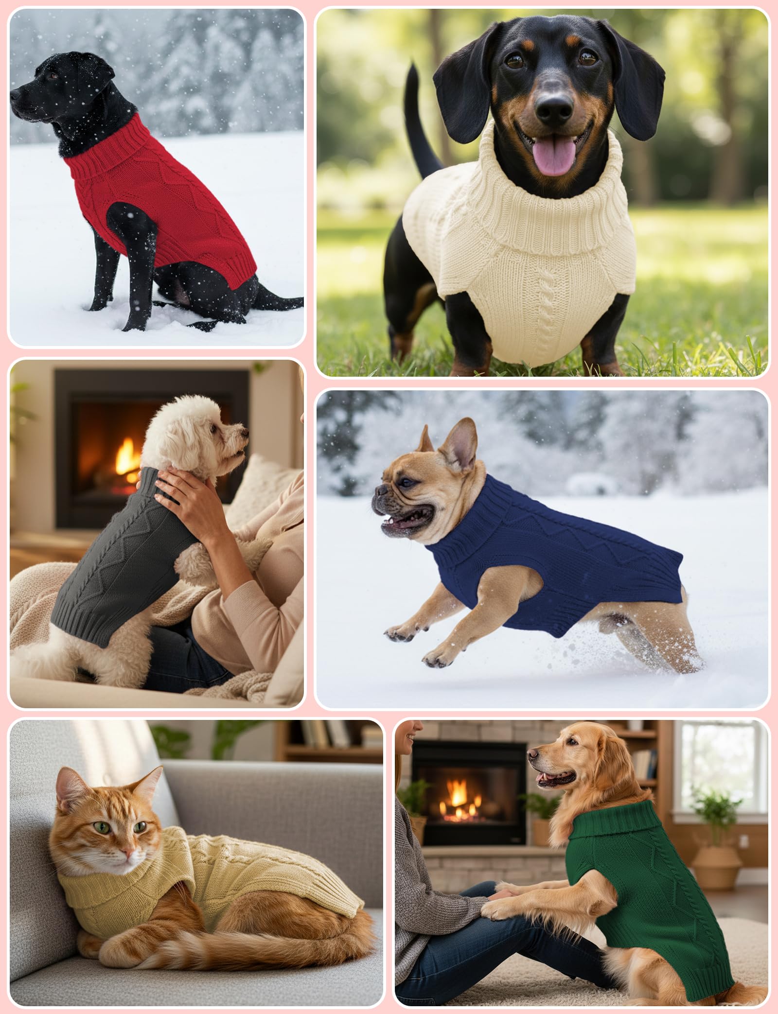AURUZA dog sweater with multi-size range illustrates eight sizes for precise fit