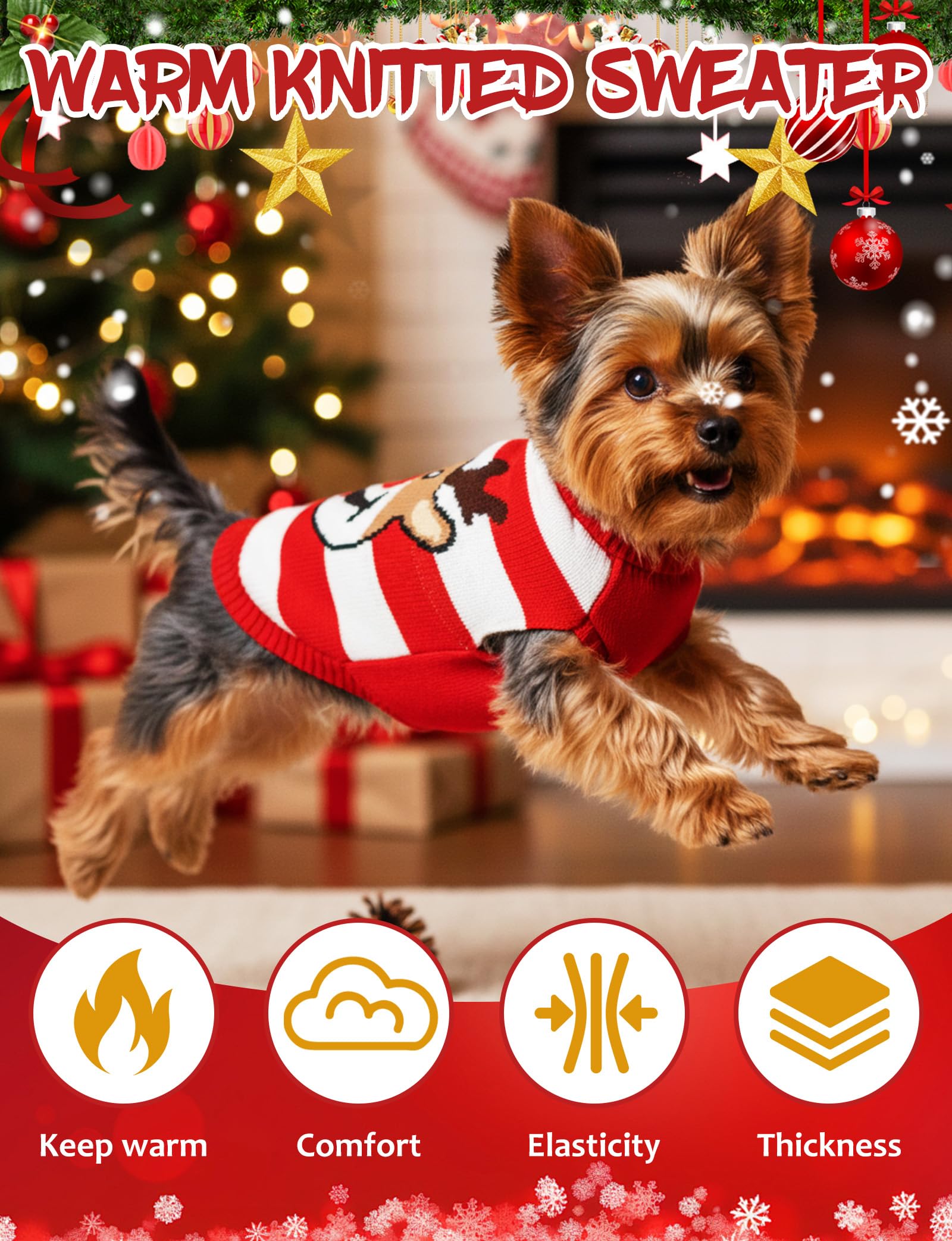 AURUZA dog sweater with reindeer pattern adding festive vibe for holidays