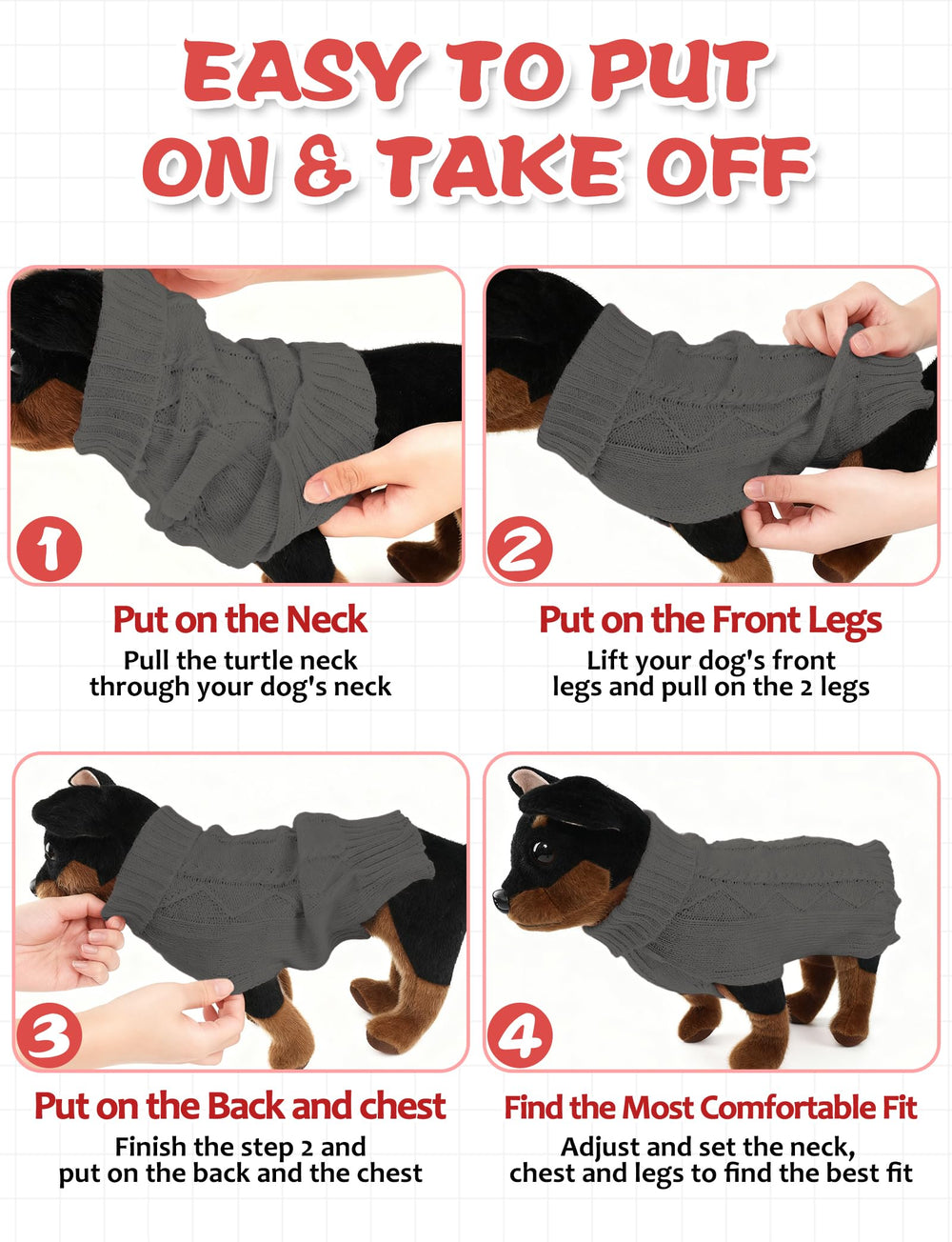 AURUZA dog sweater size chart helps buyers choose the right fit