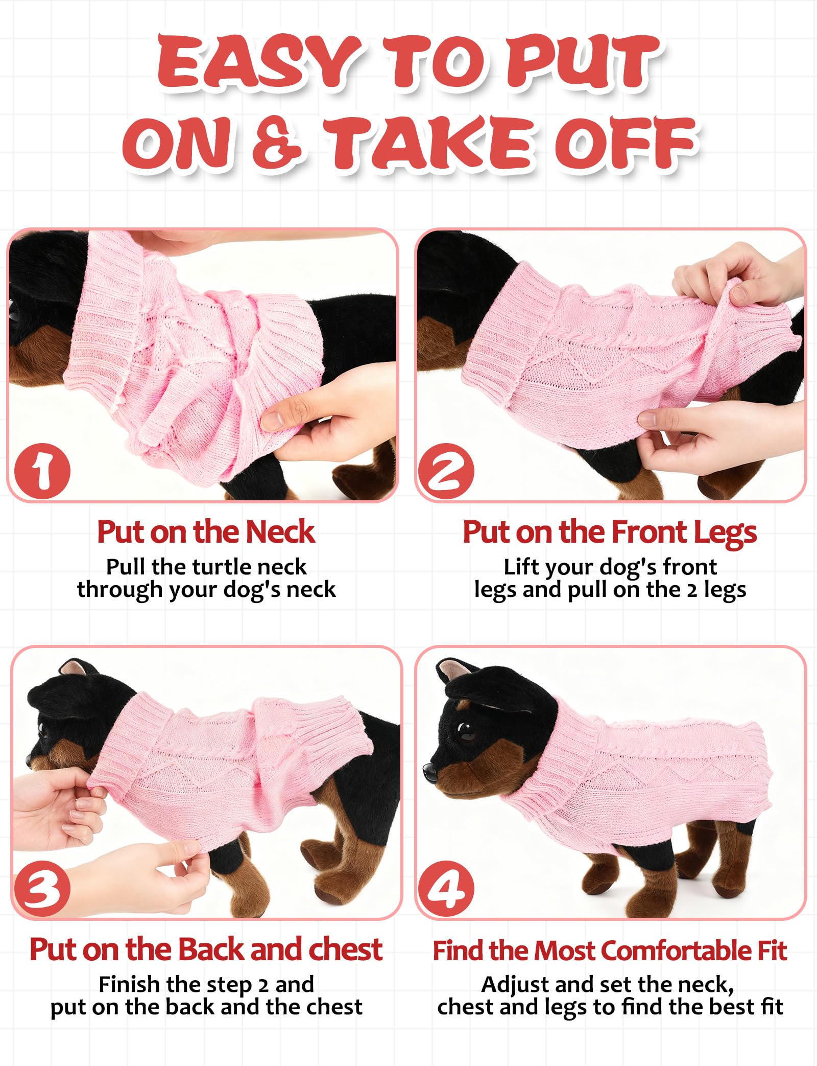AURUZA dog sweater sleeveless design with roomy arm holes for comfort.
