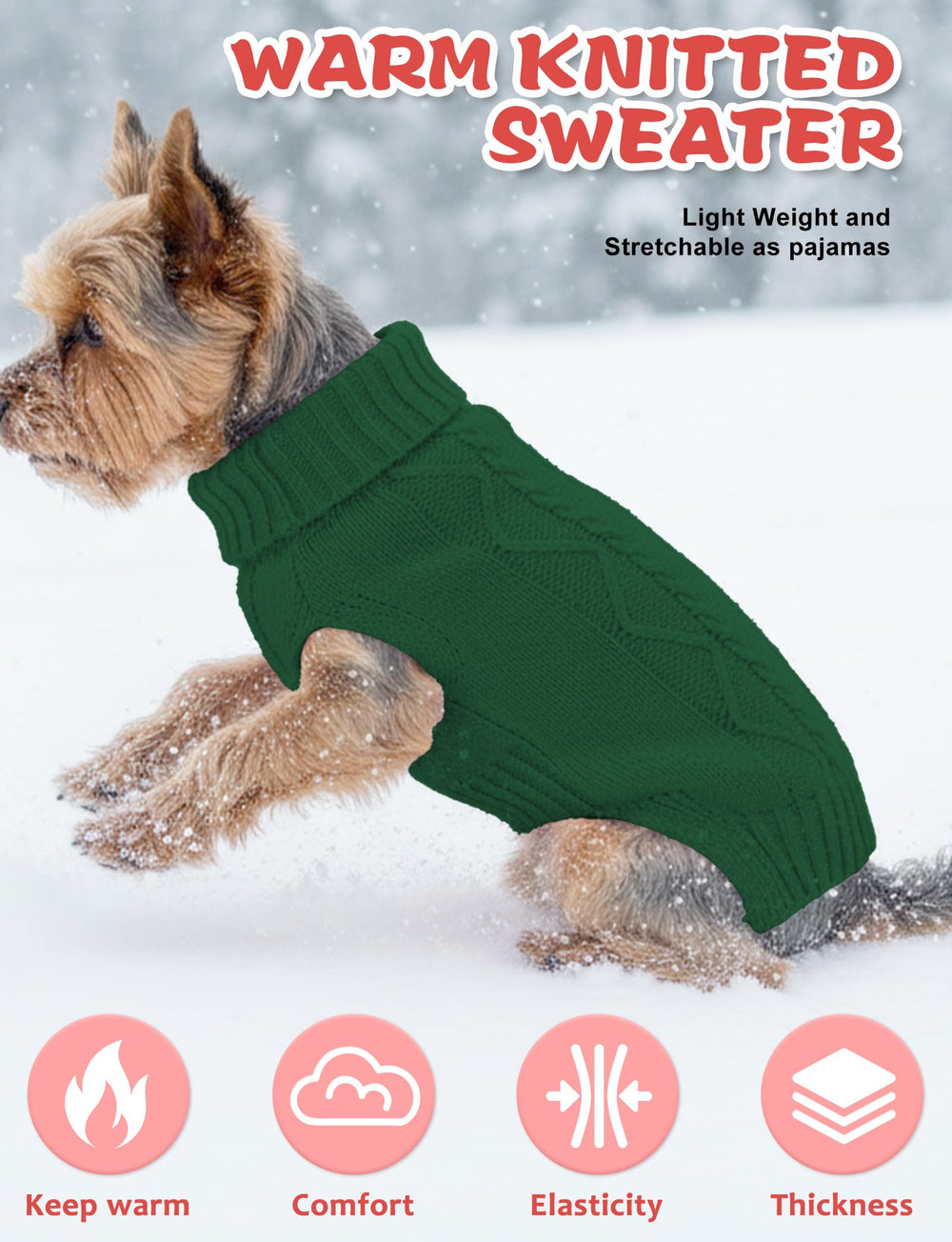 AURUZA dog sweater sleeveless turtleneck design eases on/off for everyday wear