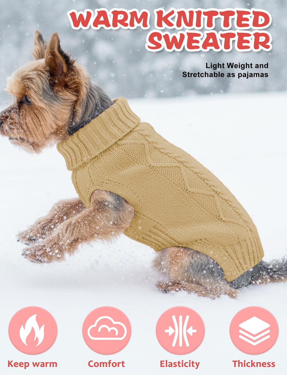AURUZA dog sweater sleeveless turtleneck detail emphasizes roomy chest and comfort