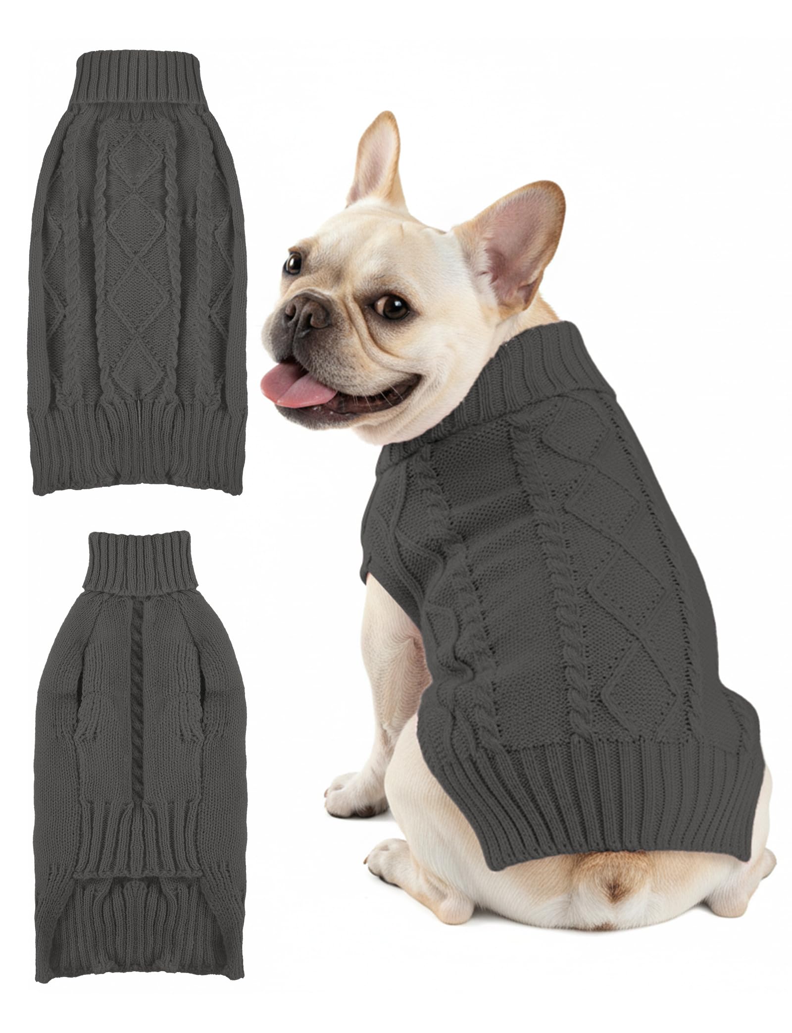 AURUZA dog-sweater close-up shows thick fluffy knit for cozy warmth.