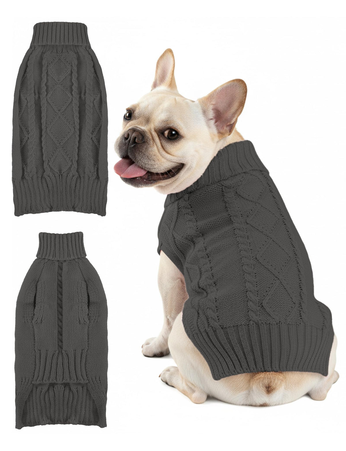 AURUZA dog-sweater close-up shows thick fluffy knit for cozy warmth.