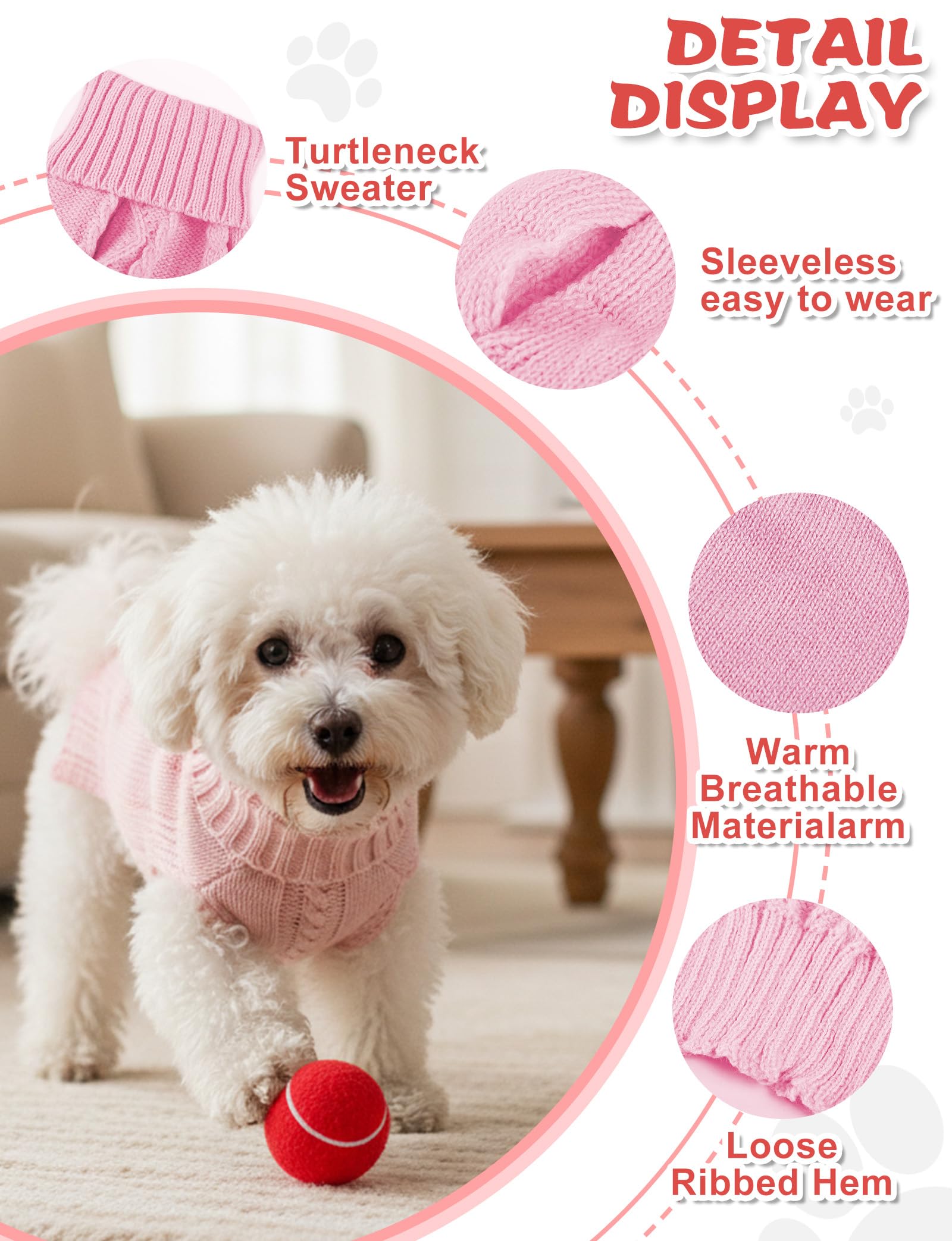 AURUZA dog sweater turtleneck design; easy on off for cold season wear.