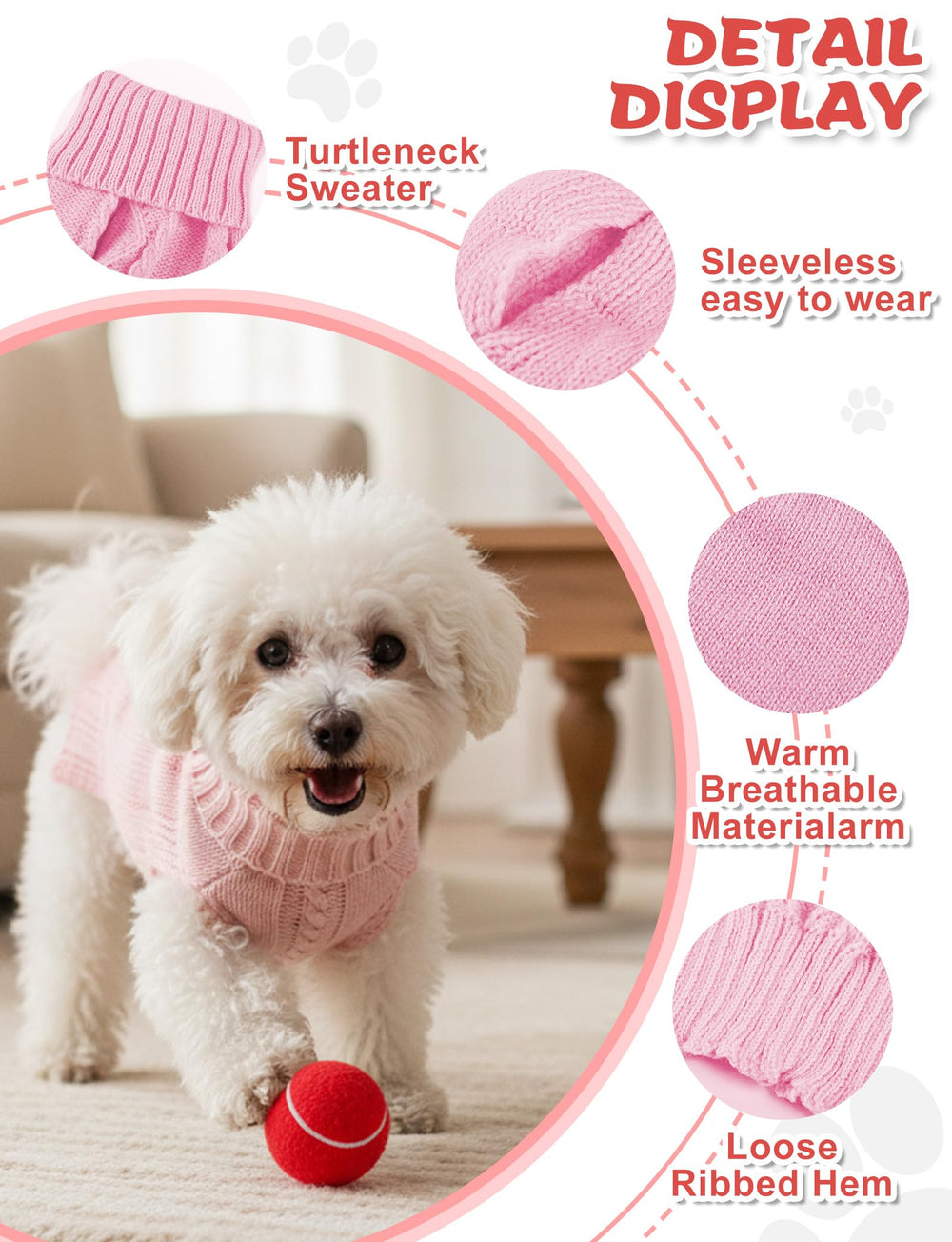 AURUZA dog sweater turtleneck design; easy on off for cold season wear.