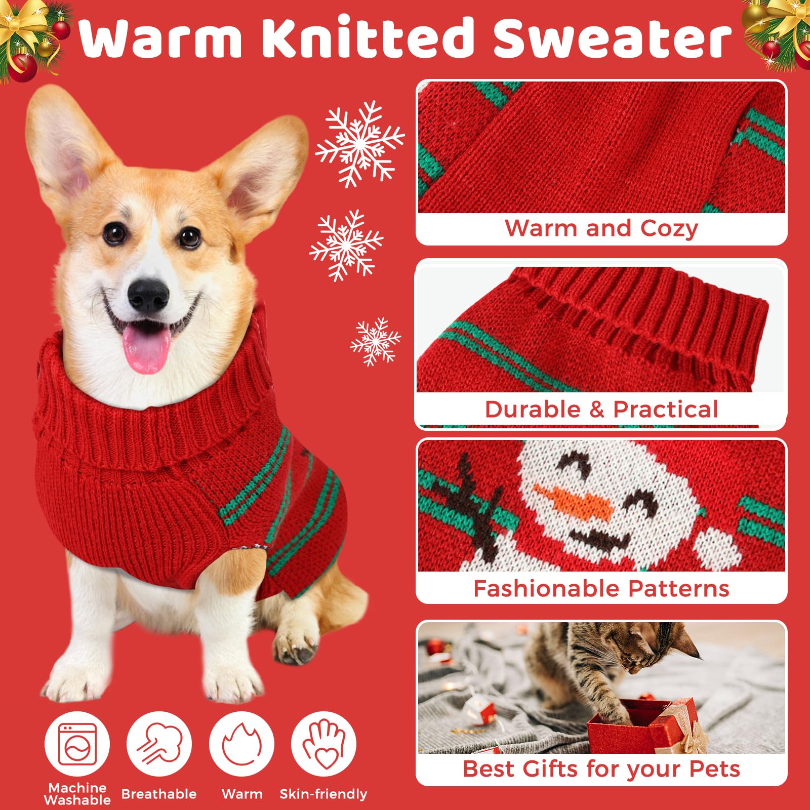 AURUZA dog sweater with turtleneck design provides cozy warmth for winter outings.