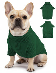 AURUZA dog sweater turtleneck knit closeup emphasizes warmth for cold days.