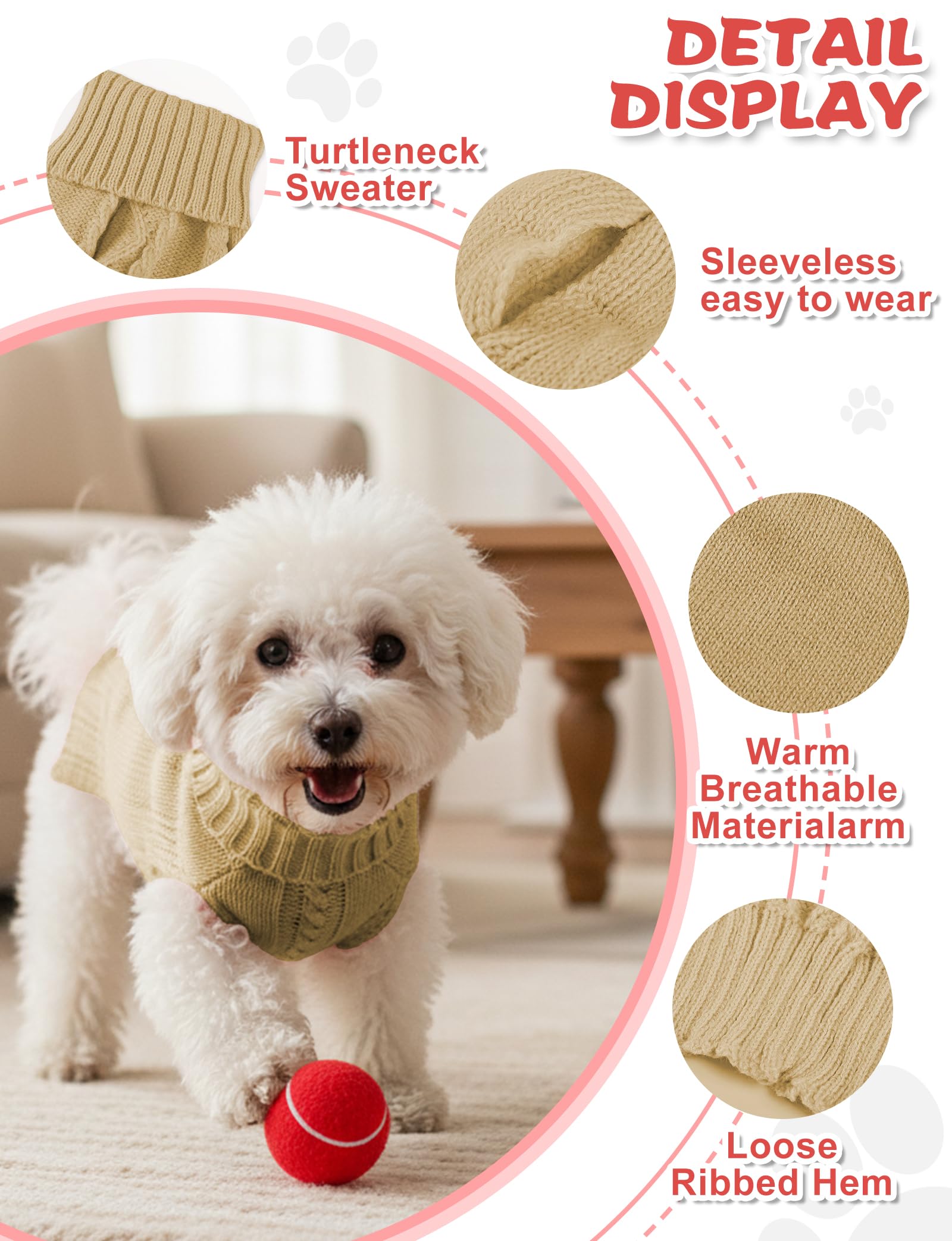 AURUZA dog sweater XS worn by a dog in winter scene highlights easy pull-on design