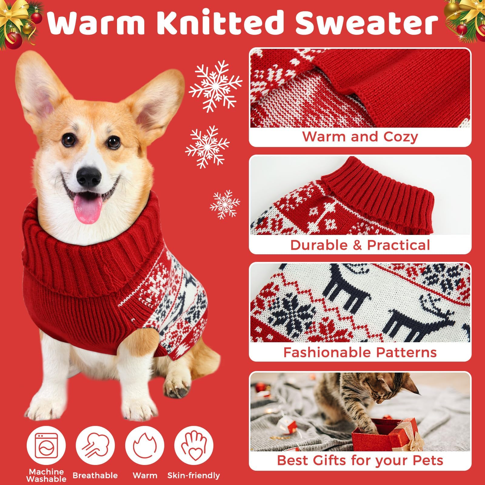 AURUZA pet sweater warm turtleneck style for outdoor comfort.