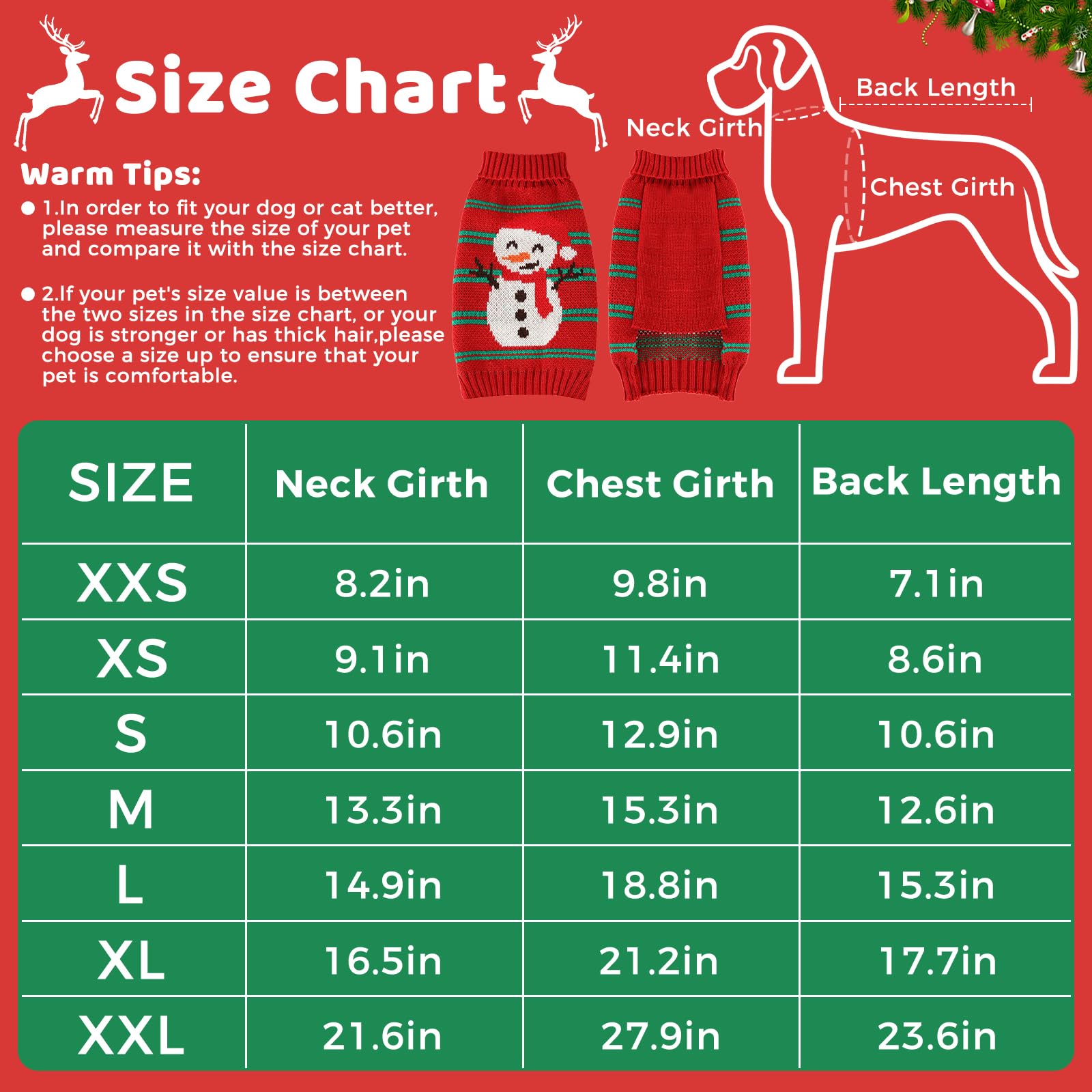 AURUZA size chart eight sizes ensures proper fit for most cats and dogs.