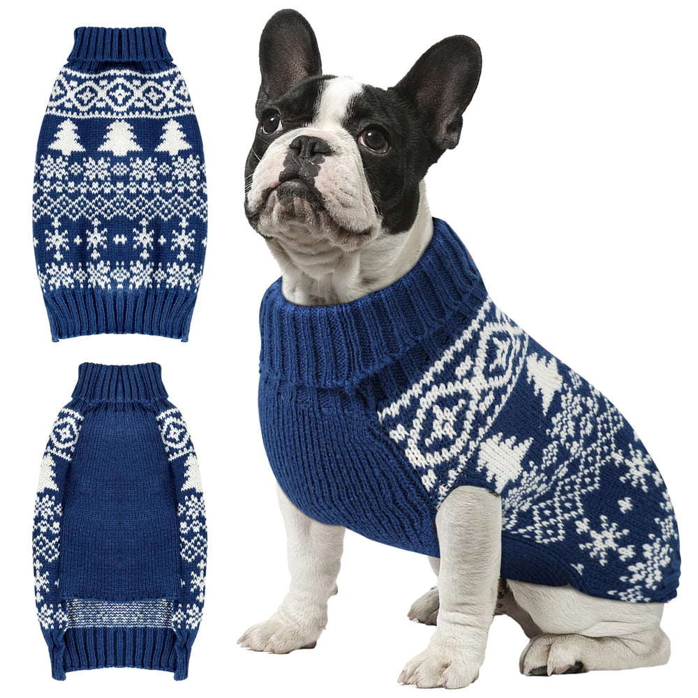 Sudadera navideña AURUZA para perro azul talla XL, ideal para paseos invernales.