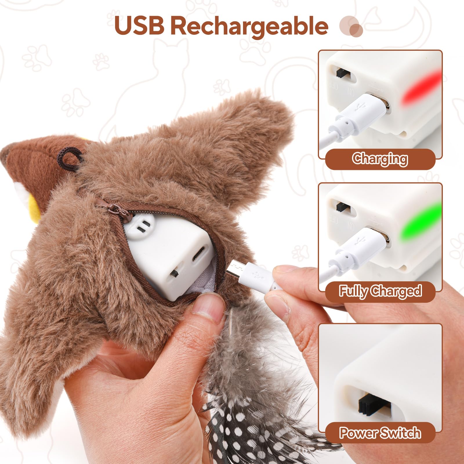 AUSCAT USB-rechargeable bird toy with quick charge and long-lasting cycles
