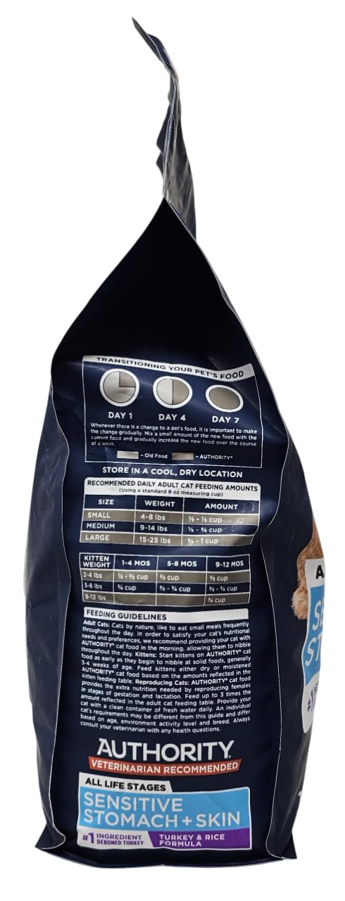 Authority made-in-USA cat food showing no artificial colors or preservatives.