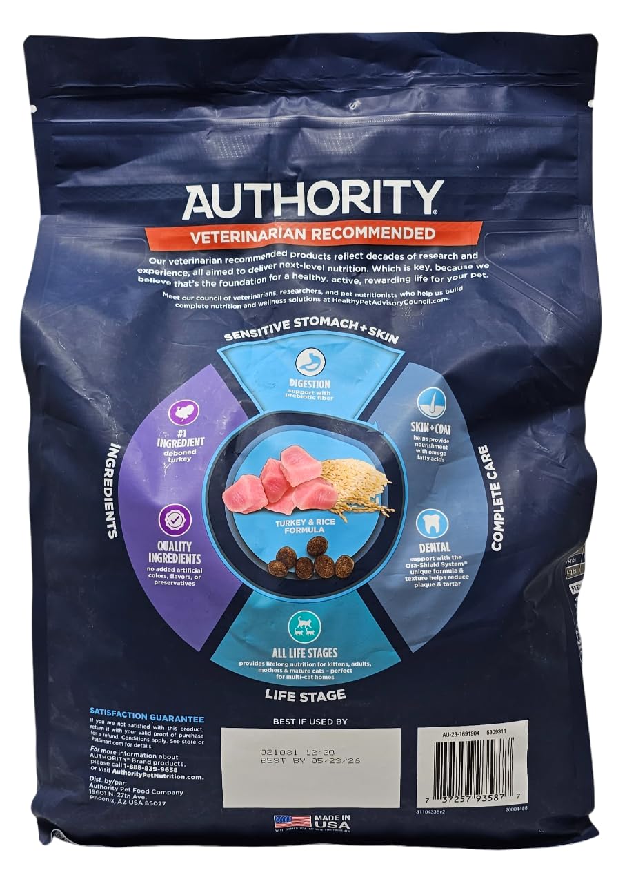Authority resealable bag keeps kibble fresh for daily feeding routines.