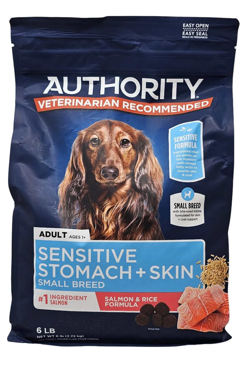 Authority small-breed salmon-rice dry dog food bag front for gentle digestion