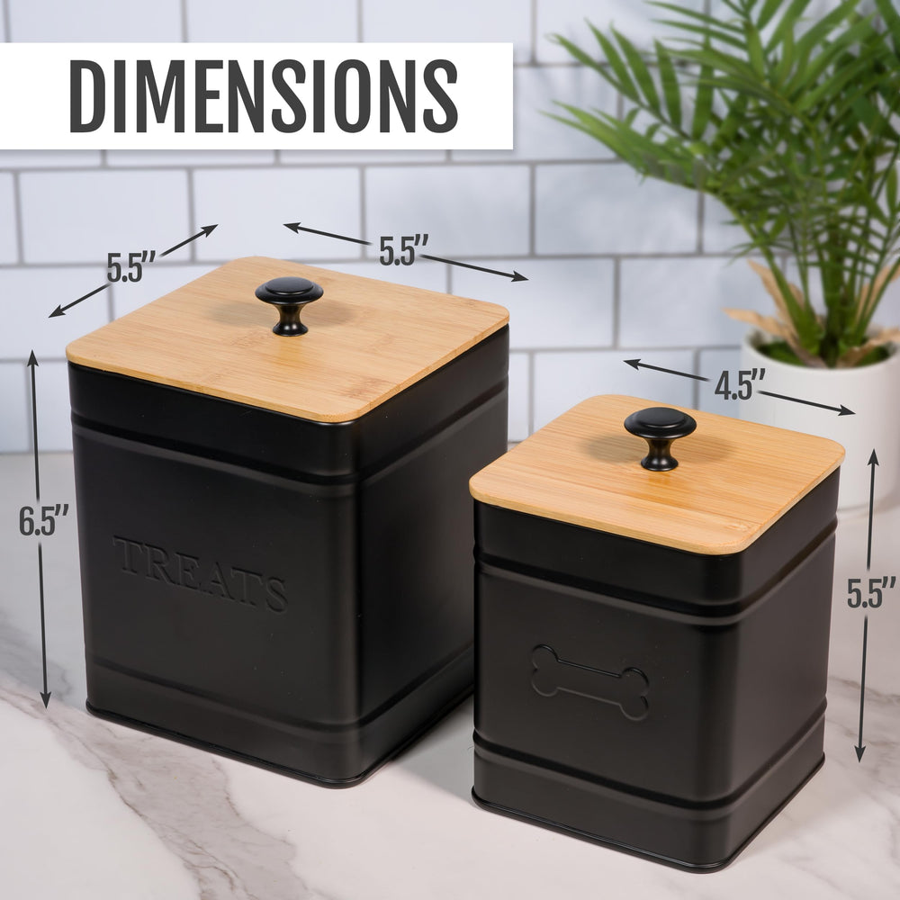 Autumn Beginnings two-sizes dog treat container fits large and small treats on kitchen shelf.