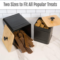 Autumn Beginnings bamboo-lids dog treat container combines durable steel with natural lids for long-lasting use.