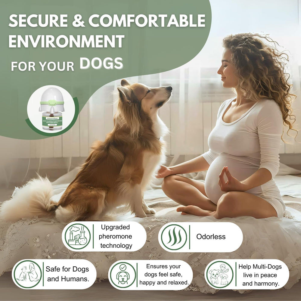 AutumnNest dog diffuser stress relief image depicts easing barking and pacing.