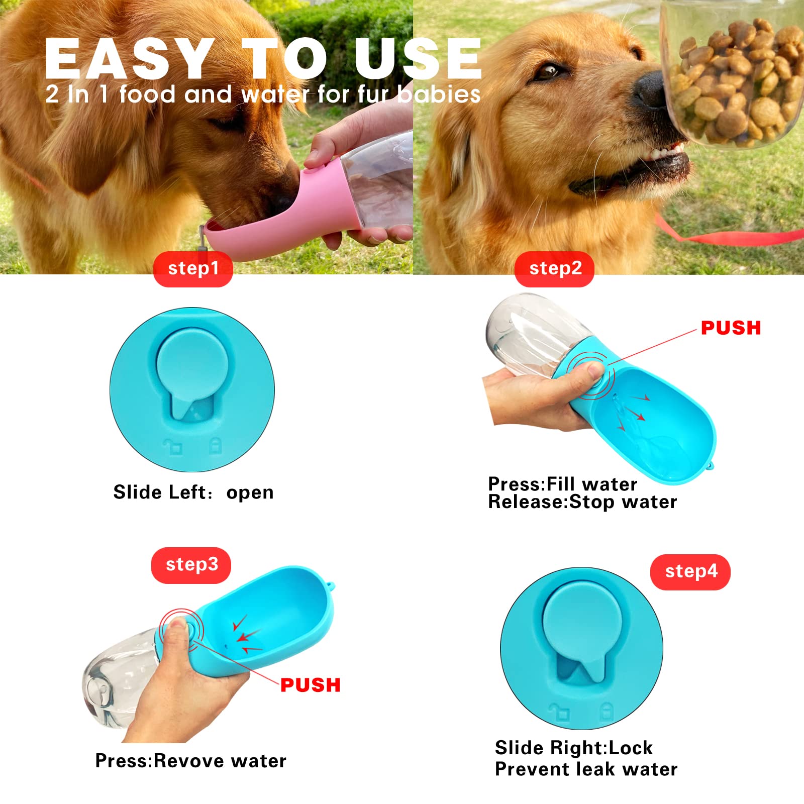 AVELORA botella de agua para cachorros, diseño compacto para salidas.