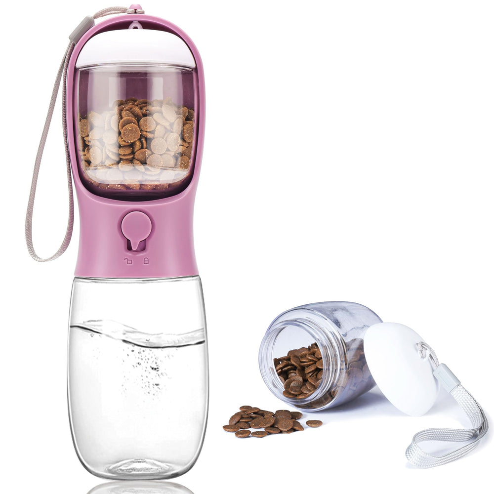 AVELORA portable dog water bottle with food container keeps drinks and snacks handy on hikes