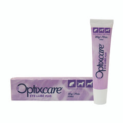 Optixcare Eye Lube + Hyaluron bottle helps lubricate pets’ eyes for dry-eye comfort.