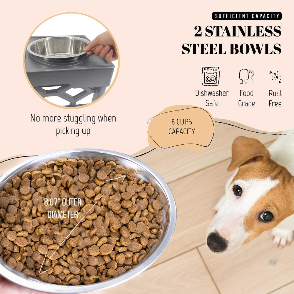 AVERYDAY feeding station in use keeps bowls aligned and contained.
