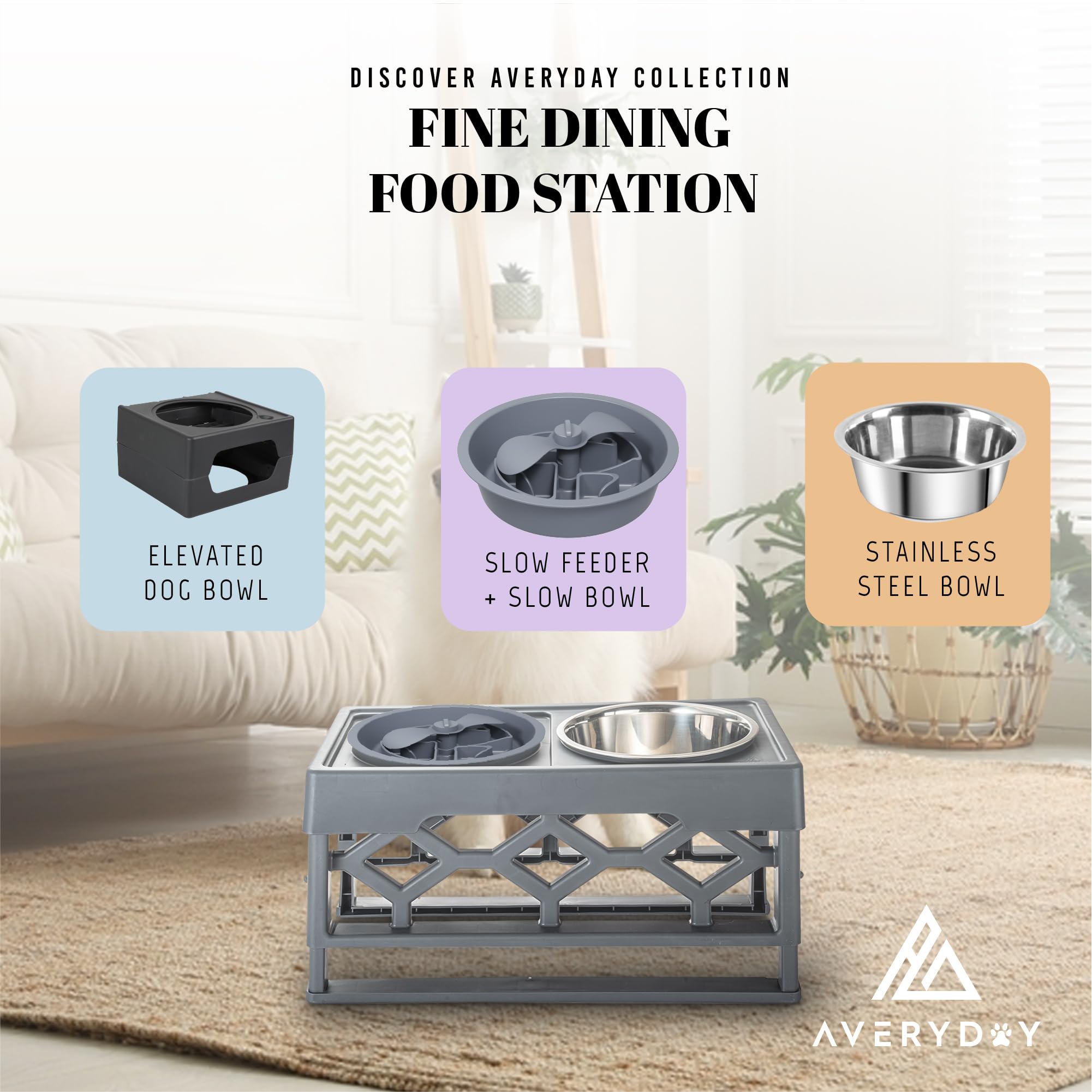 Averyday large-breed bowl lip fits standard raised feeder openings.