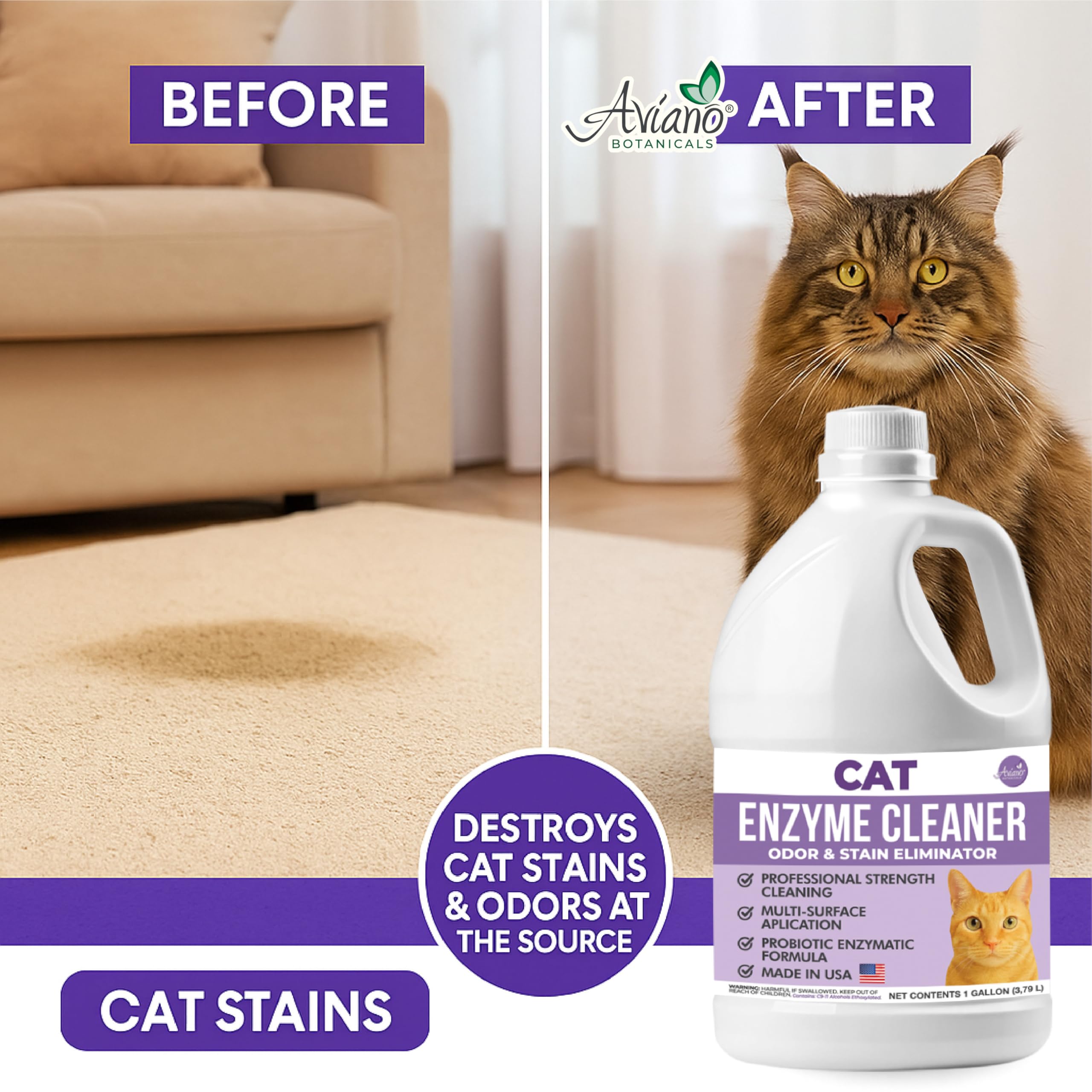 Aviano Cat Enzyme Cleaner floor-mopping action leaves floors clean and fresh.