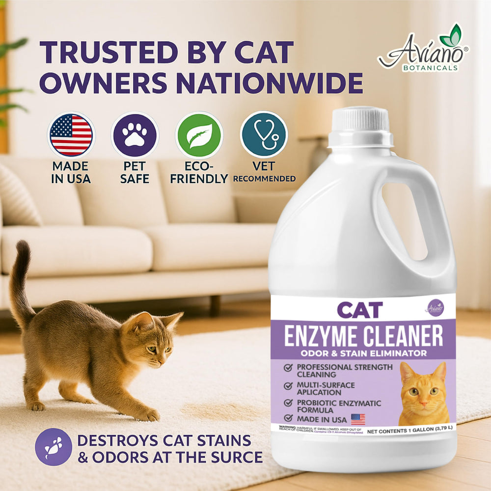 Aviano Cat Enzyme Cleaner is safe for pets while cleaning hard surfaces.