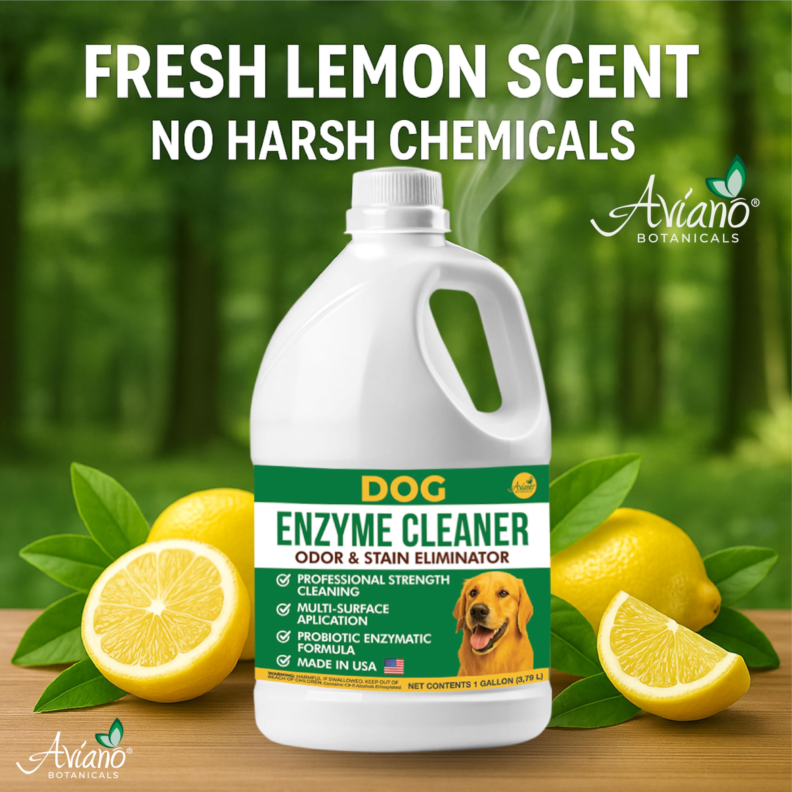 Aviano Enzyme Cleaner fresh lemon scent adds pleasant notes after cleaning.