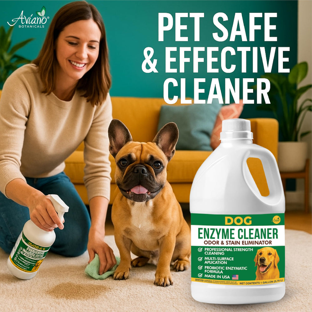 Aviano Enzyme Cleaner on furniture upholstery removes odors while preserving fabric integrity.