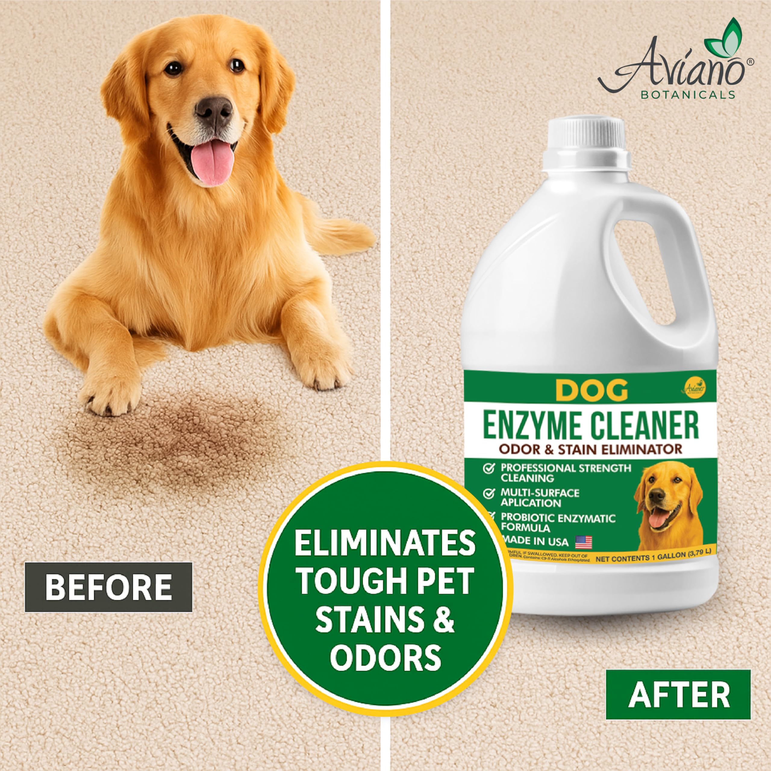Aviano Enzyme Cleaner for pet bedding and crates neutralizes smells and prevents lingering odors.