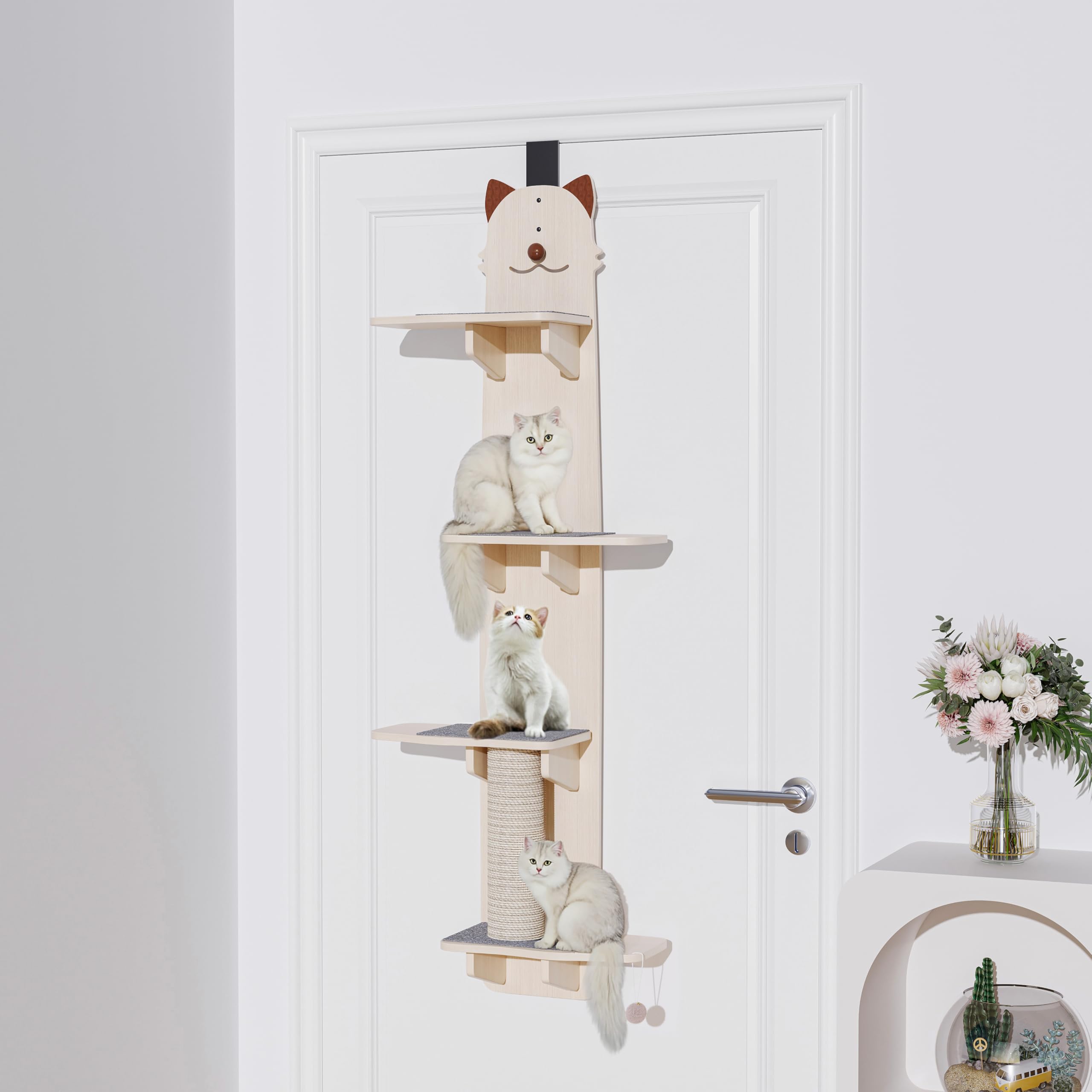 AVIF Door Hanging Cat Shelf shows 67-inch height for vertical cat exploration and play.
