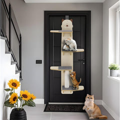 AVIF four-level platform arrangement enables climbing, jumping, and exercise for kittens.