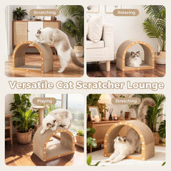 Avont Cardboard Cat Scratcher House assembly shows easy five-minute setup.