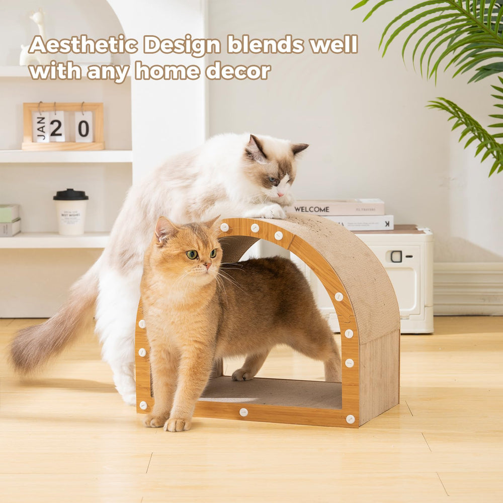 Avont Cardboard Cat Scratcher House interior reveals cozy hide space and scratching area.