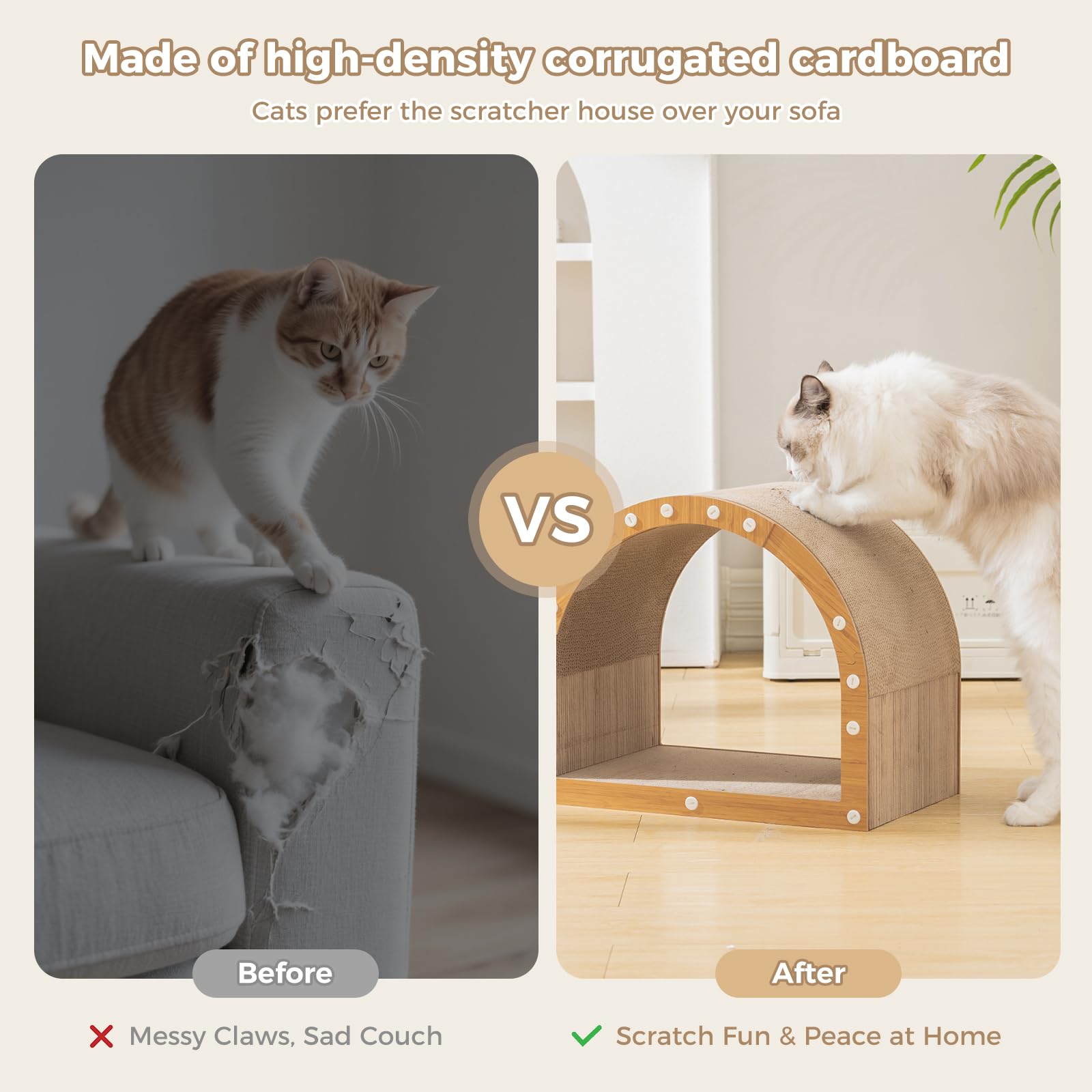 Avont Cardboard Cat Scratcher House tunnel offers a playful pathway for exploration.
