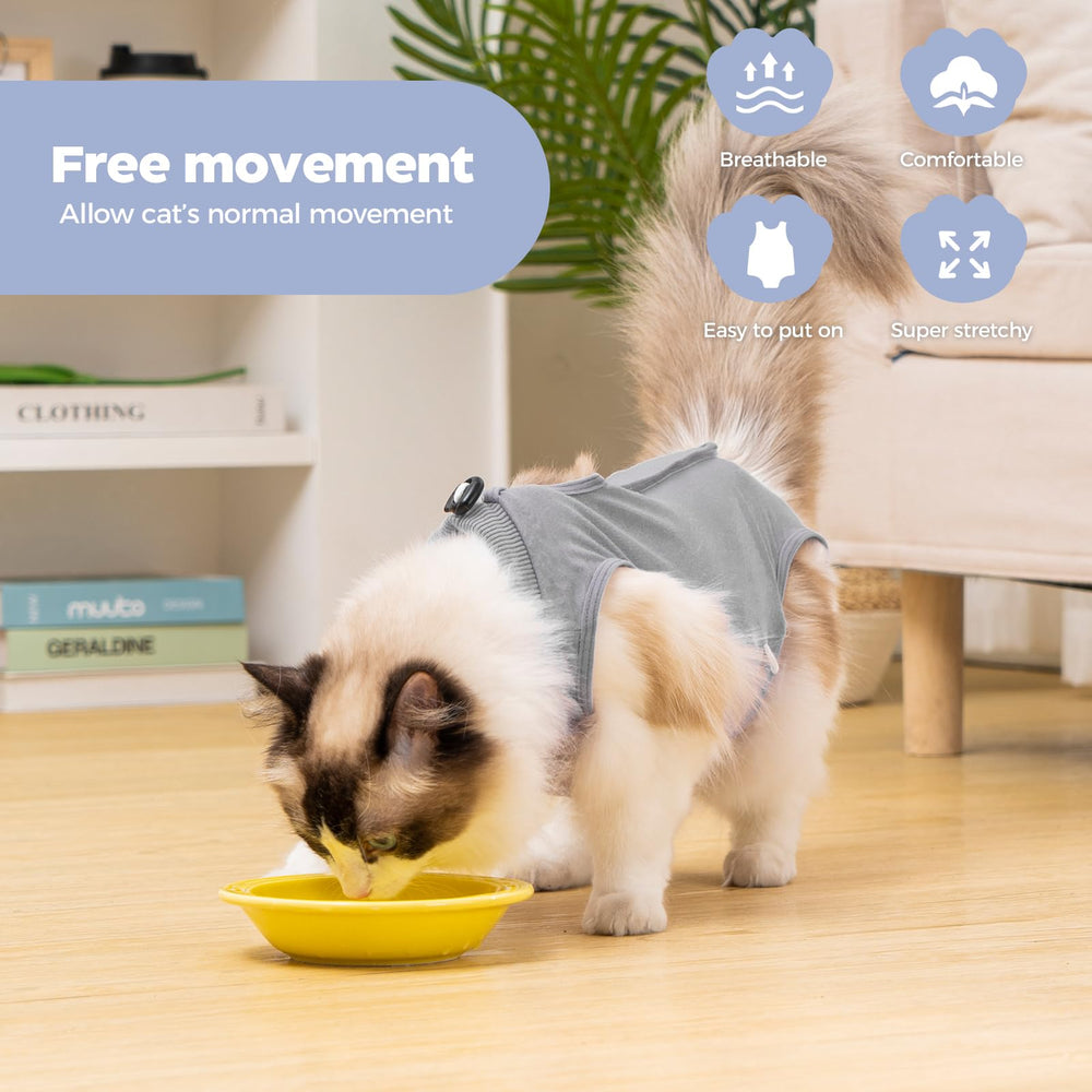 Avont cat recovery suit back view with secure back closures for a snug fit