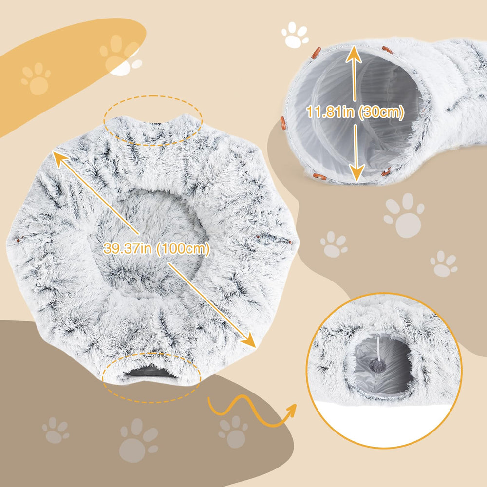 Avont cat tunnel bed fluffy exterior invites tactile comfort during rest
