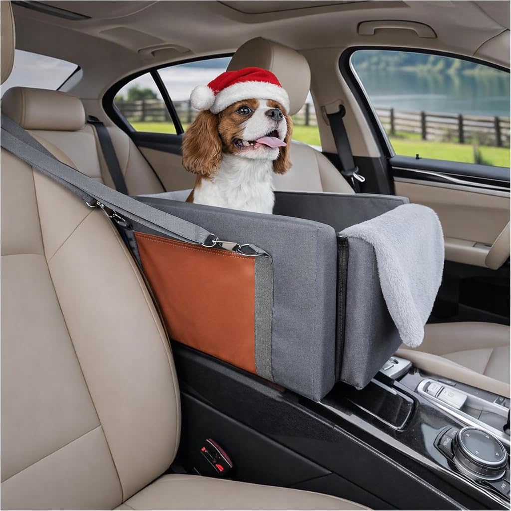 Avont center console dog seat installed on car console for elevated view and calm rides