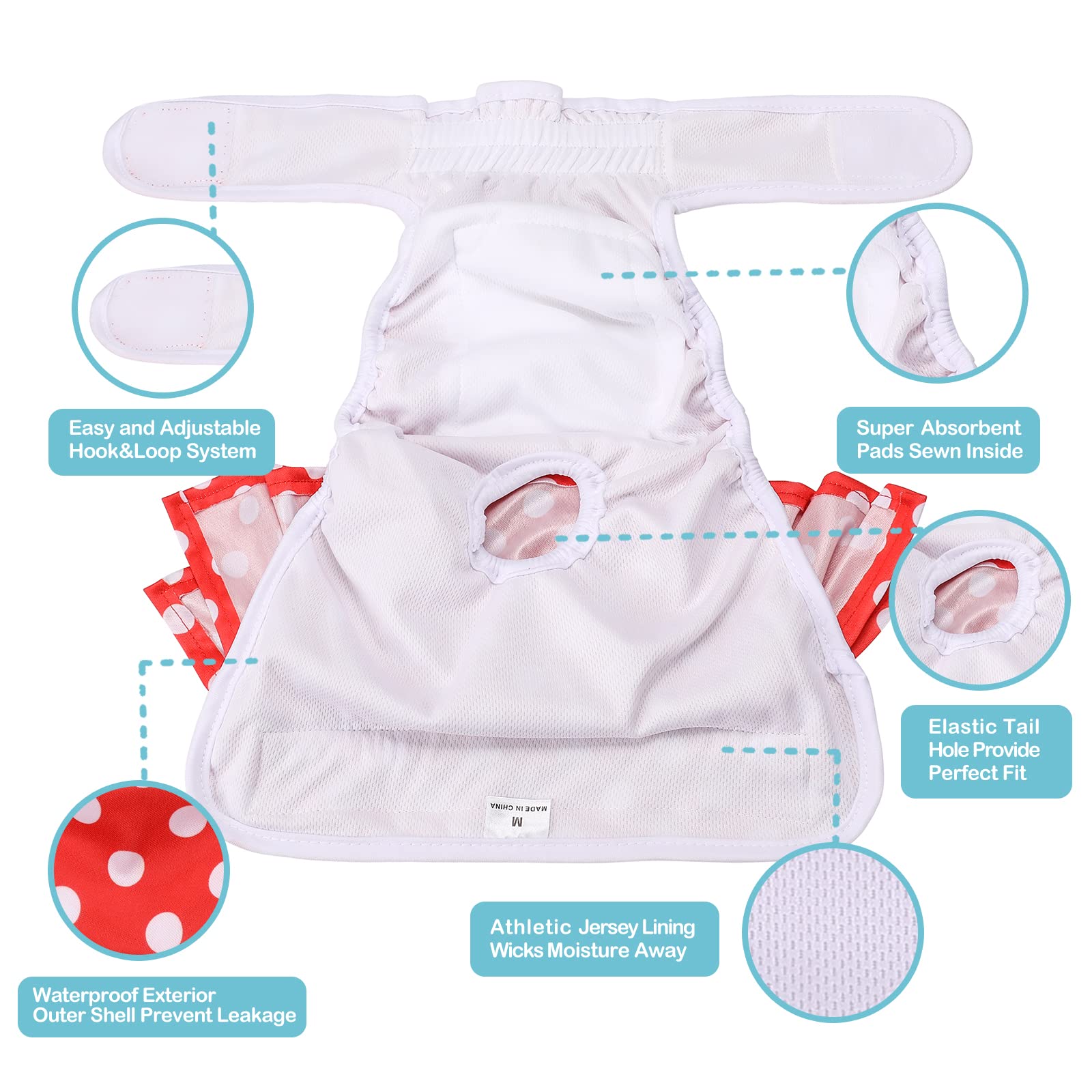 Avont dog diapers red dot detail close-up highlighting absorbent padding and waterproof outer layer