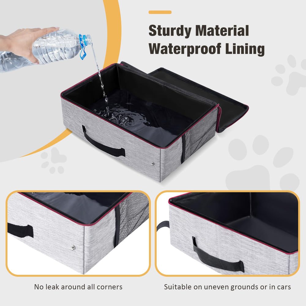 Avont portable travel litter box folded for compact storage in bags or hotel rooms.