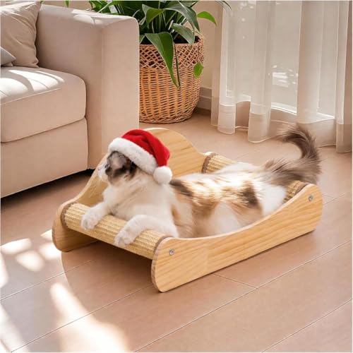 Avont Sisal Cat Scratcher Bed front view shows sturdy pine frame and 2-in-1 use.