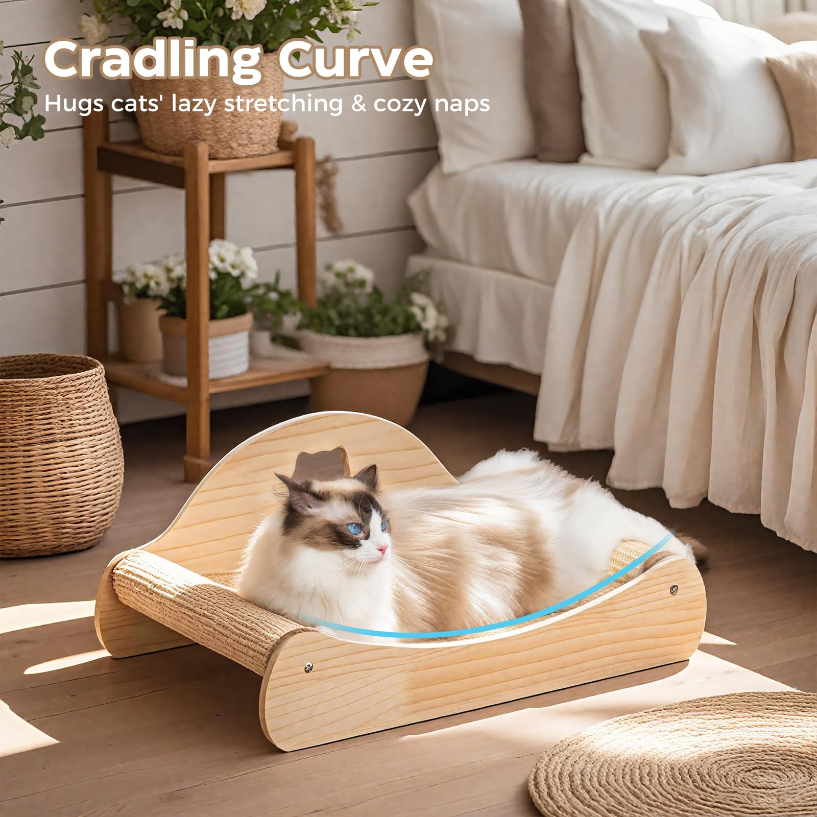 Avont Sisal Cat Scratcher Bed furniture-protection angle redirects claws from furniture.