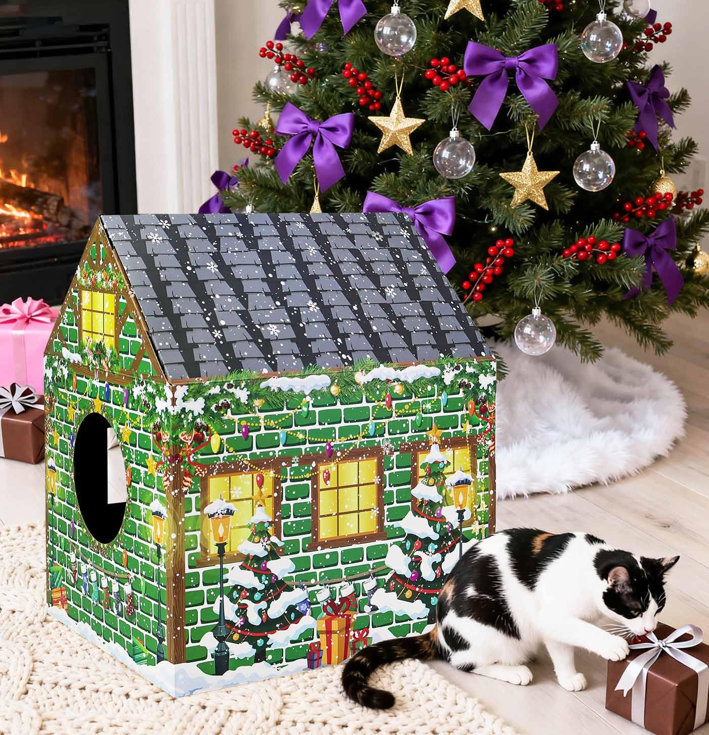 AVXINSOK cat house scratching pad encourages exercise and playful scratching