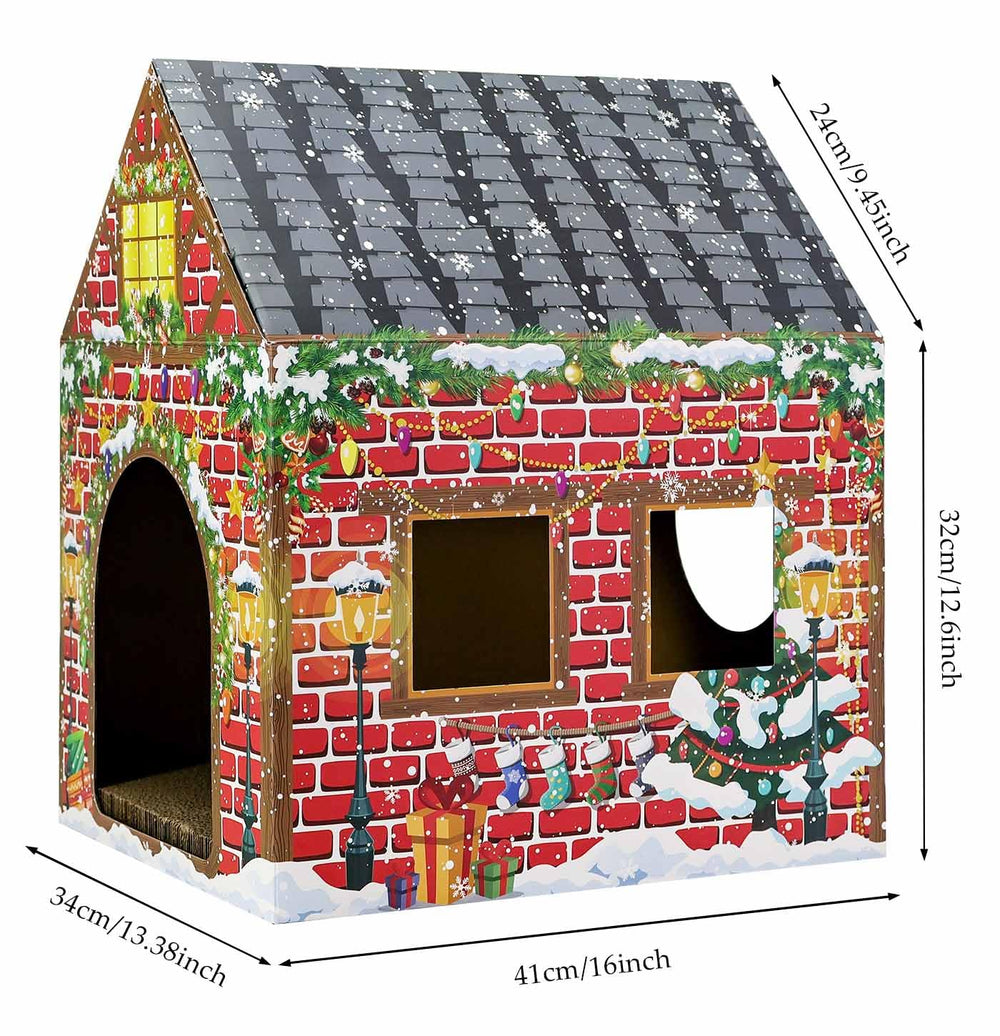 AVXINSOK Christmas cat house front view highlights festive decor for cozy indoor moments