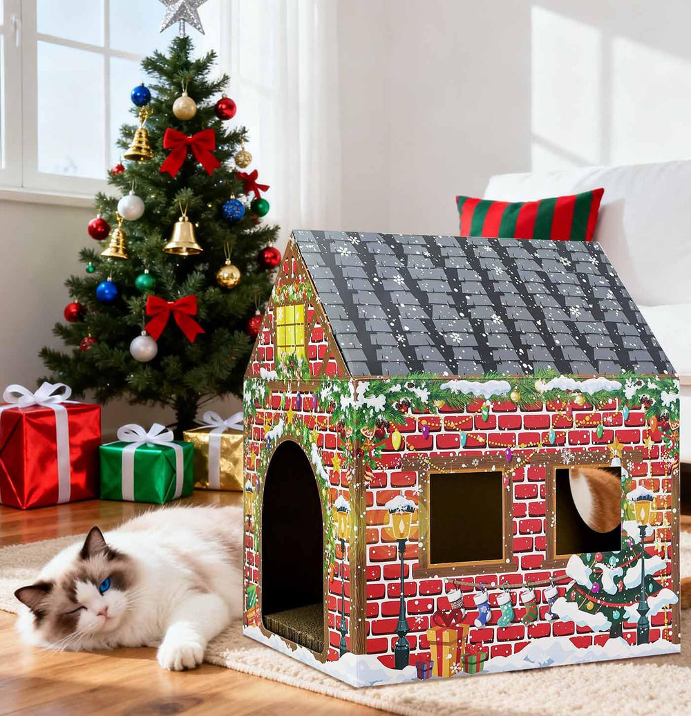 AVXINSOK Christmas cat house in room shows versatile indoor placement