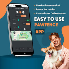 Aweec GPS Fence dog training collar worn by a dog in action, promoting safe habits.
