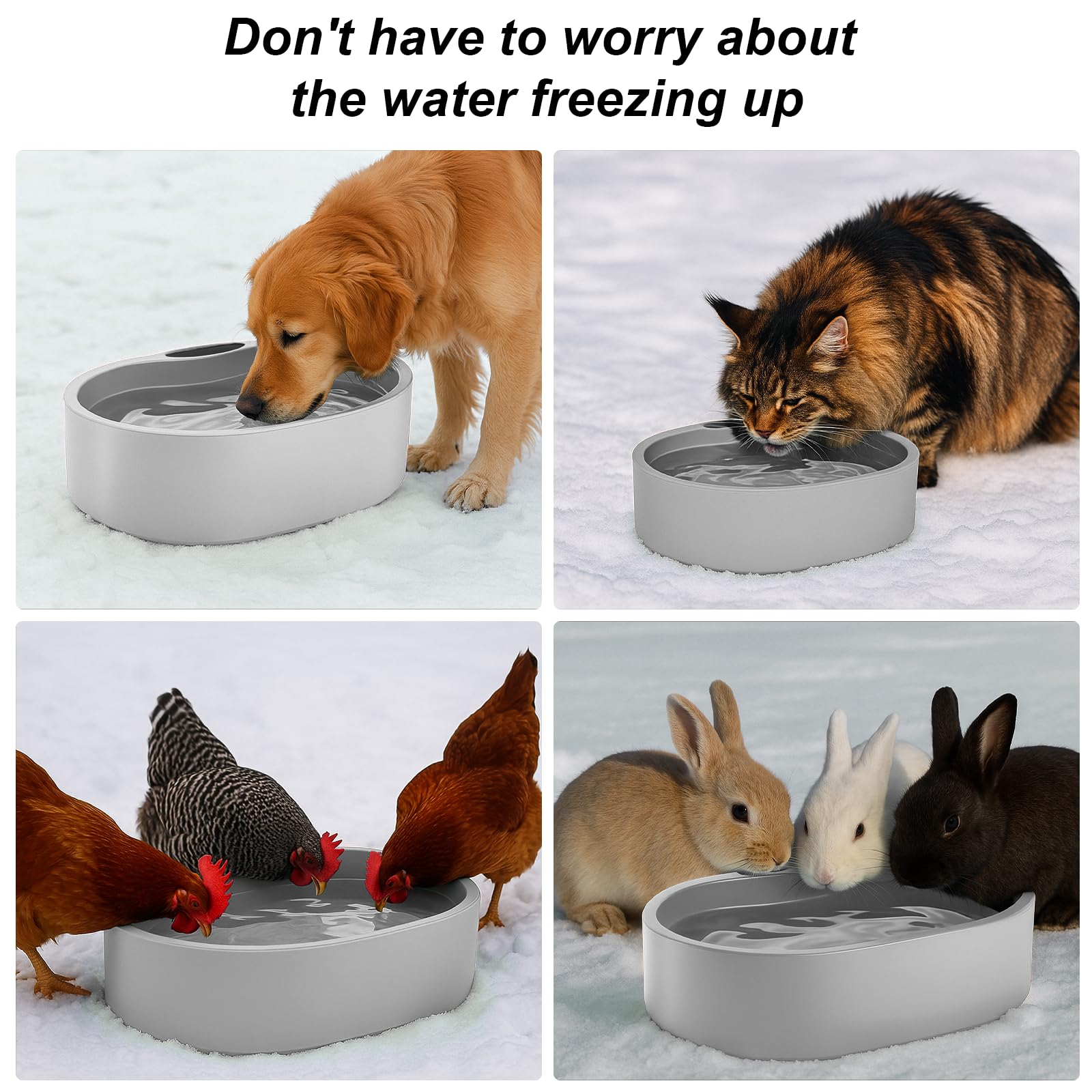 AWLYLNLL 30W heater maintains warm water for outdoor pets.